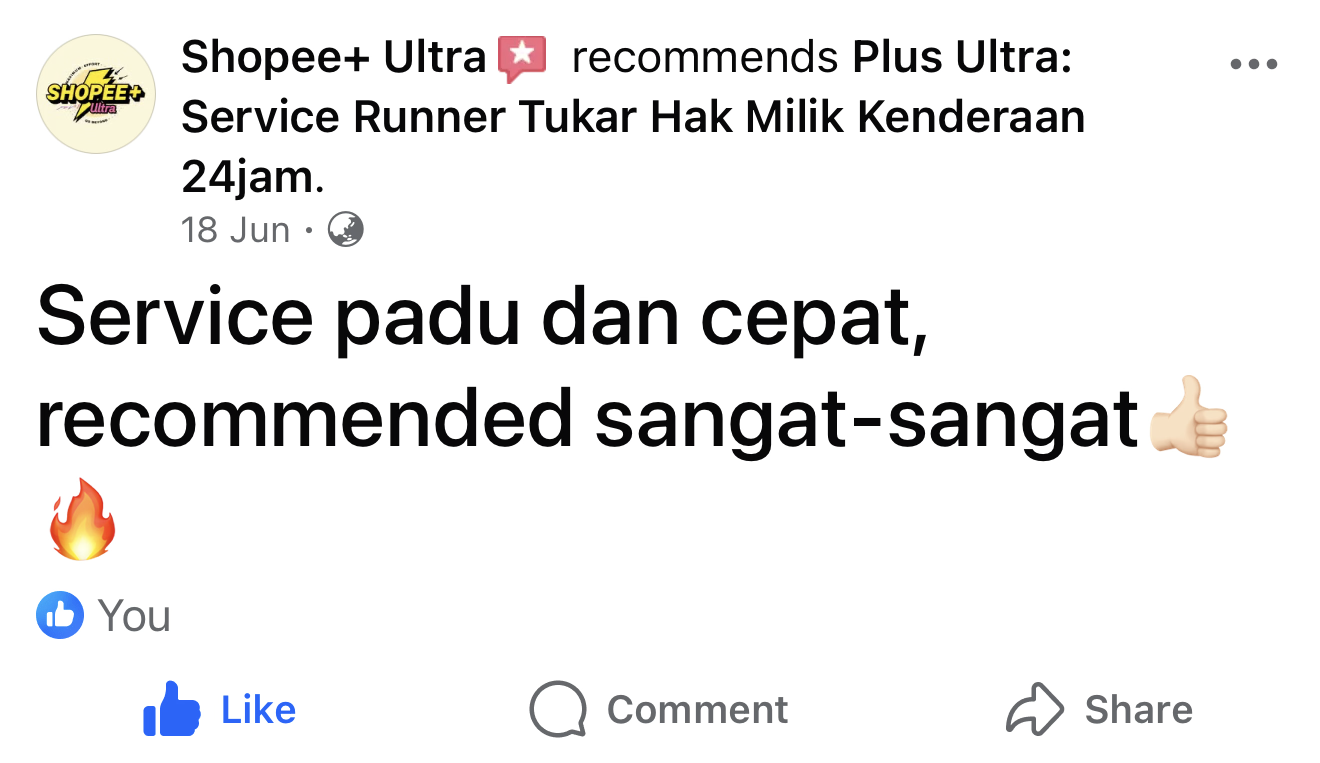 Screenshot ulasan pelanggan tentang servis yang padu dan cepat