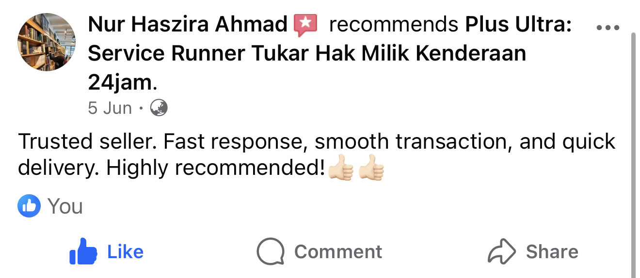 Screenshot ulasan pelanggan tentang respons pantas dan transaksi lancar