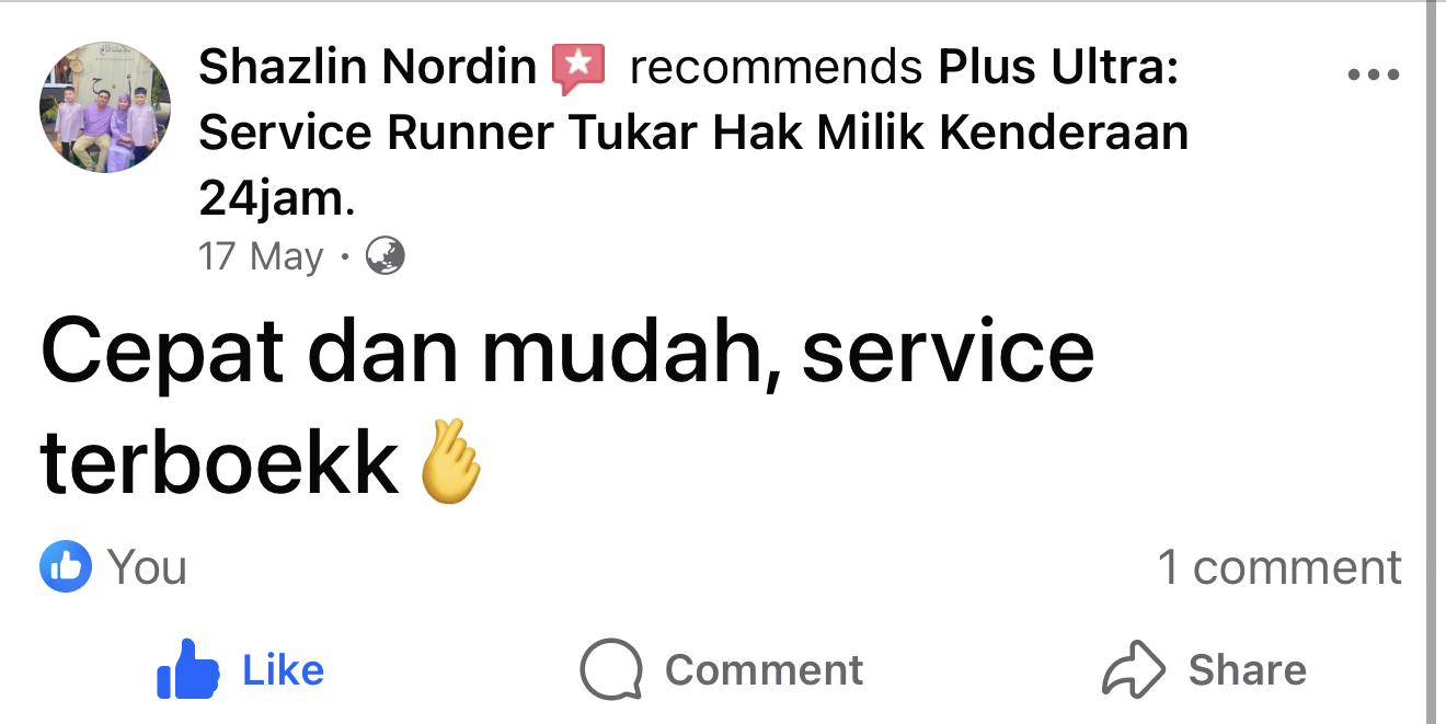 Screenshot ulasan pelanggan tentang servis cepat dan mudah